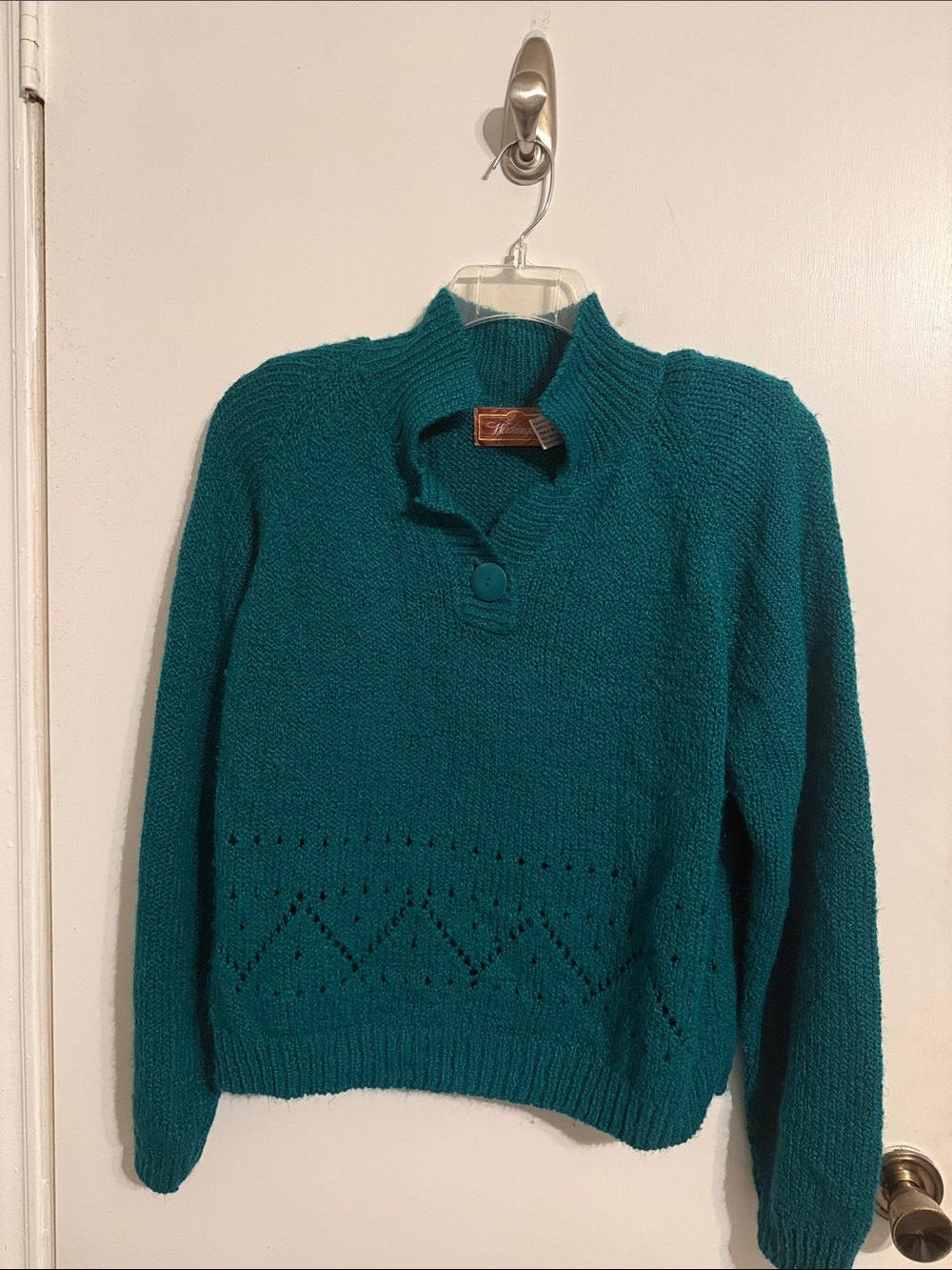 Worthington Teal Mock-Collar Button Knit Sweater